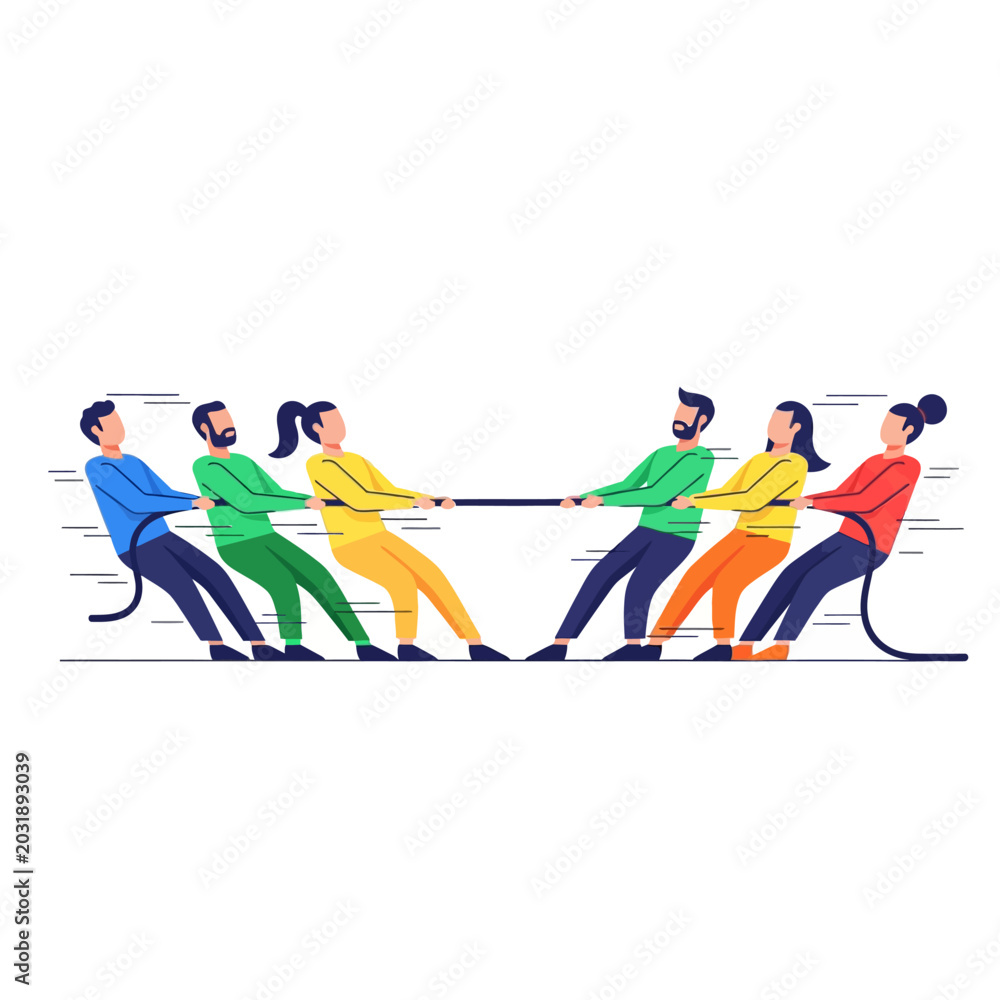 Fototapeta premium Teamwork Tug-of-war Illustration: Competition & Collaboration Concept