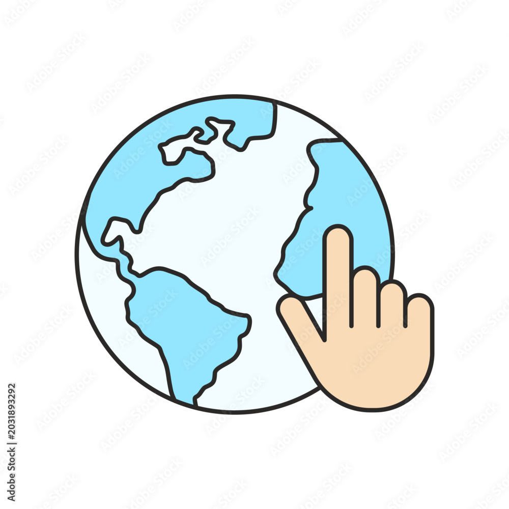 Fototapeta premium Globe with Pointing Hand for Global Navigation and Location Selection