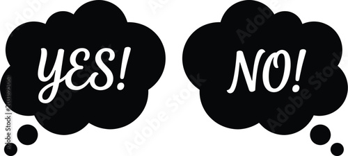 Black and white yes no speech bubbles for decision making and feedback