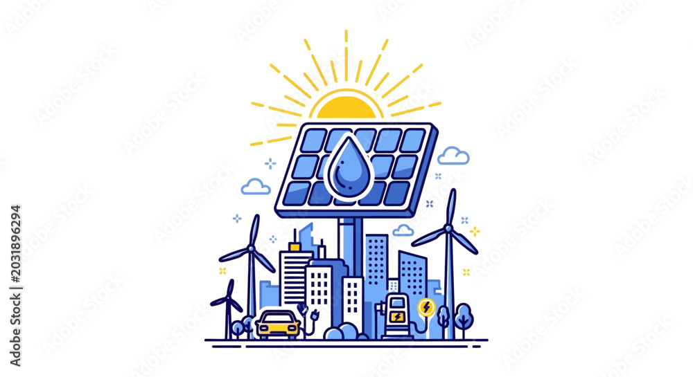 Naklejka premium Renewable energy sources for sustainable city.