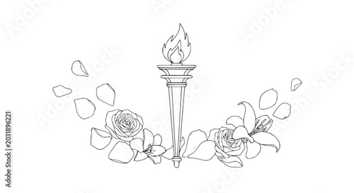 фотографія Torch with roses and leaves surrounding.