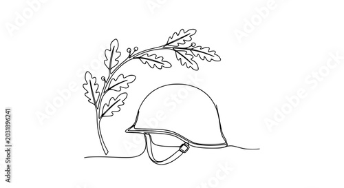 Photos Soldier helmet with leafy branch.