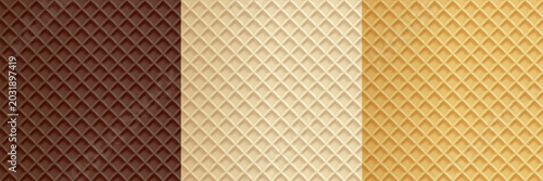 Waffle diagonal bg with texture of chocolate wafer. Milk honey cookie pattern. Biscuit lattice or cone summer bg, stroopwafel rectangle. Cake seamless waffle with caramel texture for backdrop bakery