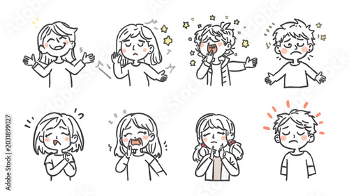 Canvas-taulu Emotions Unveiled: A collection of expressive hand-drawn illustrations depicting a range of human emotions, from joy and excitement to sadness and frustration