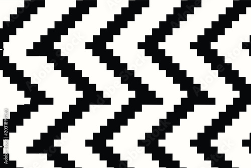Minimalist Seamless Vector Pattern of Black and White Diagonal Staircase Lines in a Bold Chevron Style, Geometric Zigzag Background for Modern Textile Design, Abstract Graphic Illustration.