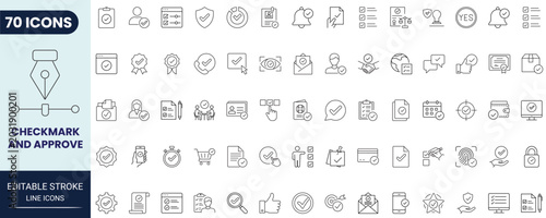 Tableau sur toile Checkmark and approve icon set in outline style