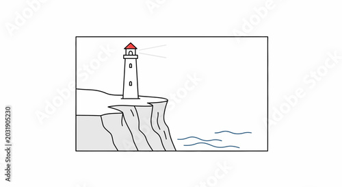 Lighthouse on a cliff overlooking the sea, guiding light beam