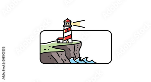 Lighthouse on a Cliff Overlooking the Sea, Guiding Light, Navigation Beacon