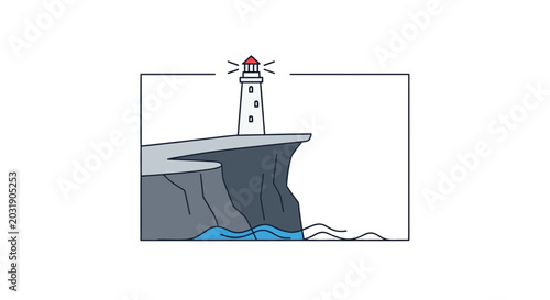 Lighthouse on a Cliff Overlooking the Sea, Guiding Light, Navigation Symbol