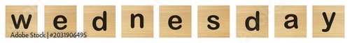 wednesday word with wood blocks on white