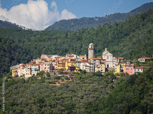 Photography A glimpse of the beautiful Ligurian village of Ortonovo at the top of the hill with its typical circular tower