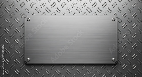 Silver metal plate on rough industrial diamond pattern