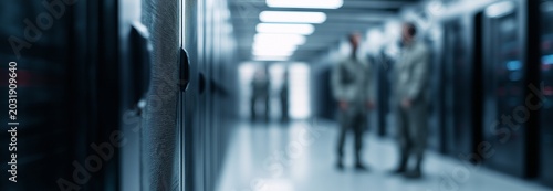 Asset custody in a domestic safekeeping facility is highlighted by rows of encrypted servers with blurry security guards in the backdrop.