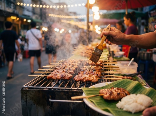 Thai street food grilled pork