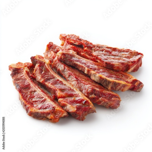 Juicy and Tender Grilled Beef Ribs Served on a White Background for Culinary Inspiration and Food Photography