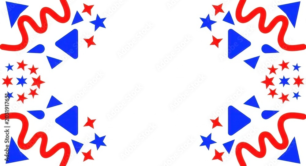 Fototapeta premium Festive Red and Blue Patriotic Starburst and Swirl Border Design.