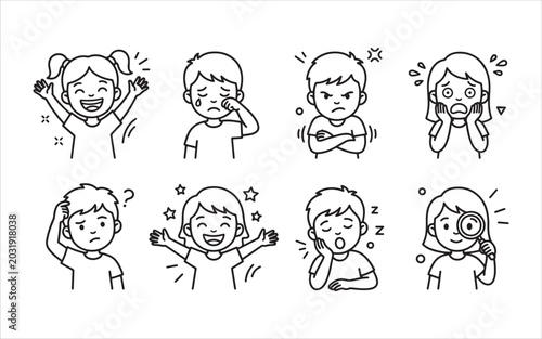 Kids Different Emotions Vector Set vector