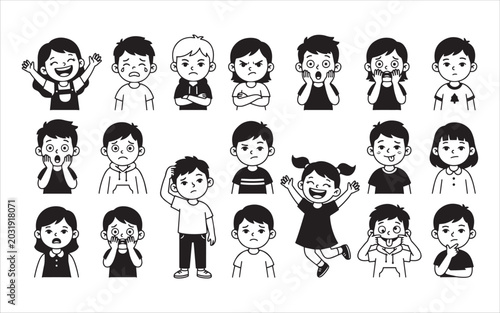 Kids Different Emotions Vector Set vector