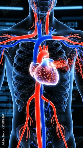 Intricate Visualization Of The Human Circulatory System Highlighting The Heart And Blood Vessels With Dynamic Glowing Effects For Medical Education And Health Awareness