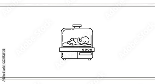 Newborn baby in incubator, medical care for premature infant, intensive care unit