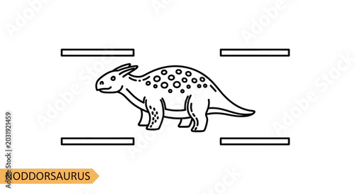 Nodosaurus Dinosaur Outline Drawing with Spots and Horns on White Background