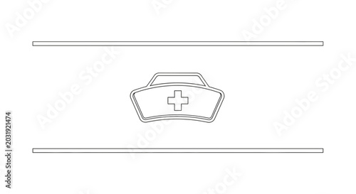 Nurse Cap Icon Outline with Plus Sign and Horizontal Lines