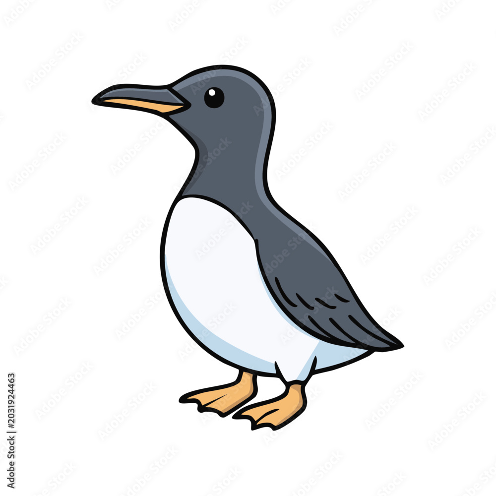 Fototapeta premium Cartoon illustration of a guillemot seabird with dark grey and white plumage