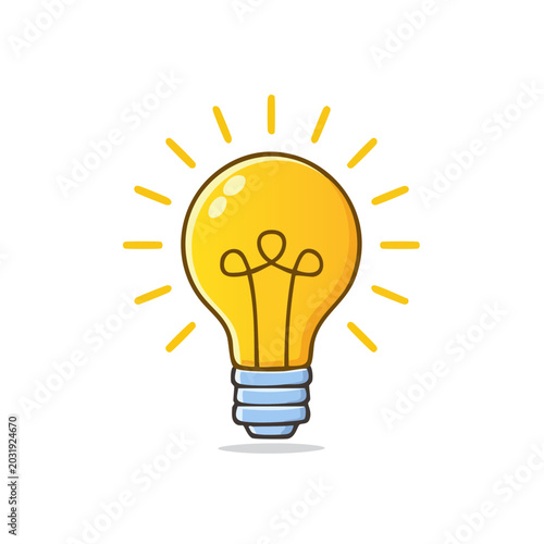 Glowing cartoon light bulb symbolizing a bright idea or inspiration radiating light