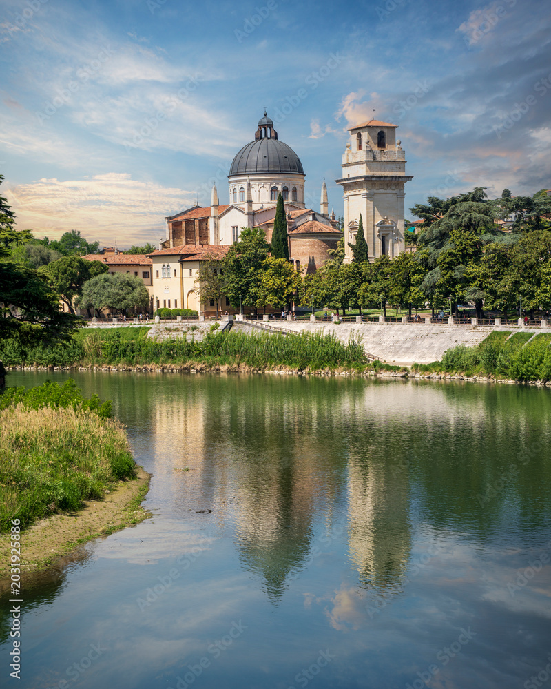 Fototapeta premium The Adige River coastline view in Verona City of Italy