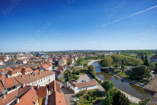 Photos Aerial panorama view of Gyor historic old town with Raba river and Carmelite Chu