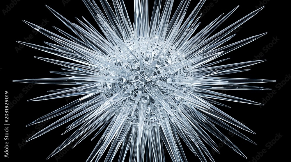 Obraz premium Close-up of a spiky icy snowflake crystal with intricate details and sharp edges.