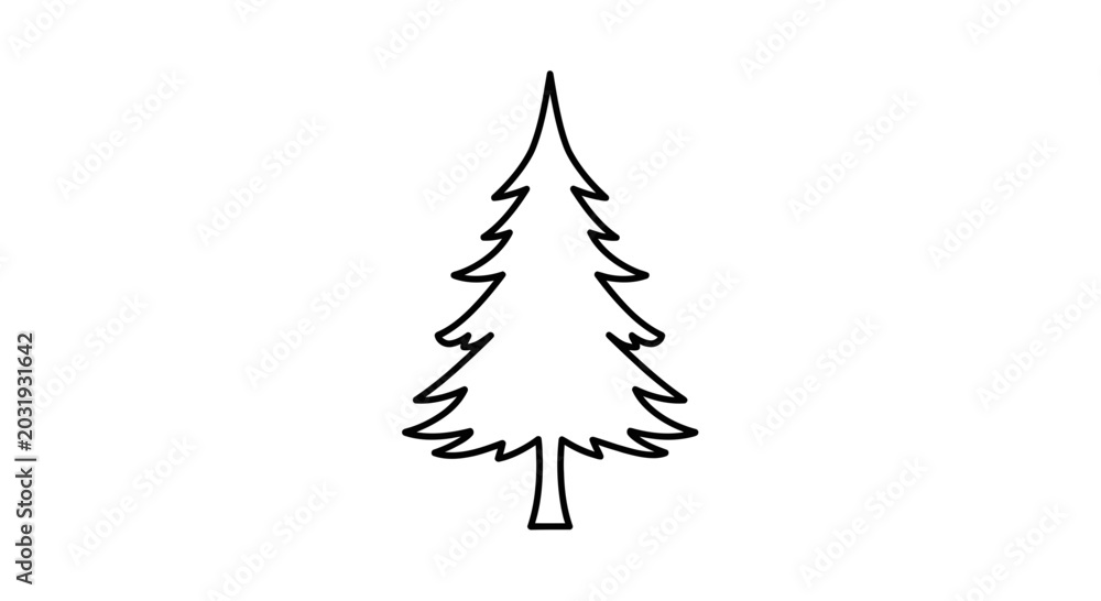 Obraz premium Simple Outline Drawing of a Pine Tree, Minimalist Evergreen Icon