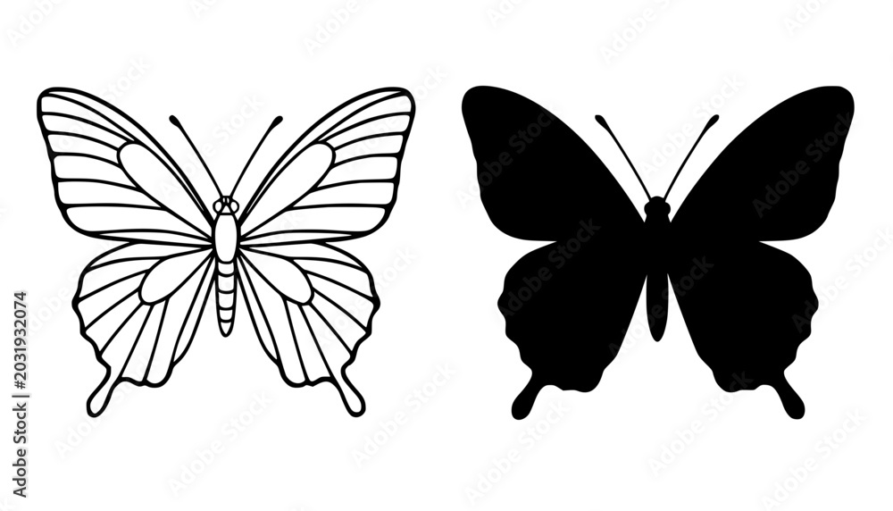 Fototapeta premium Butterfly minimalist illustration, animal icon outline and silhouette