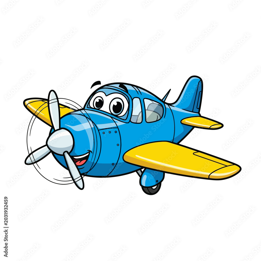 Naklejka premium Cartoon airplane character, flying design, isolated on white background