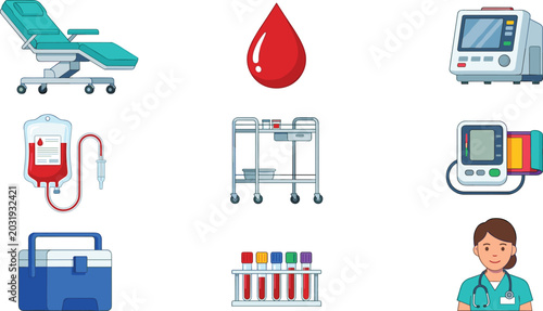 фотографія Medical Hospital Equipment Set with Patient Bed Blood Drop Monitor Bag Trolley P