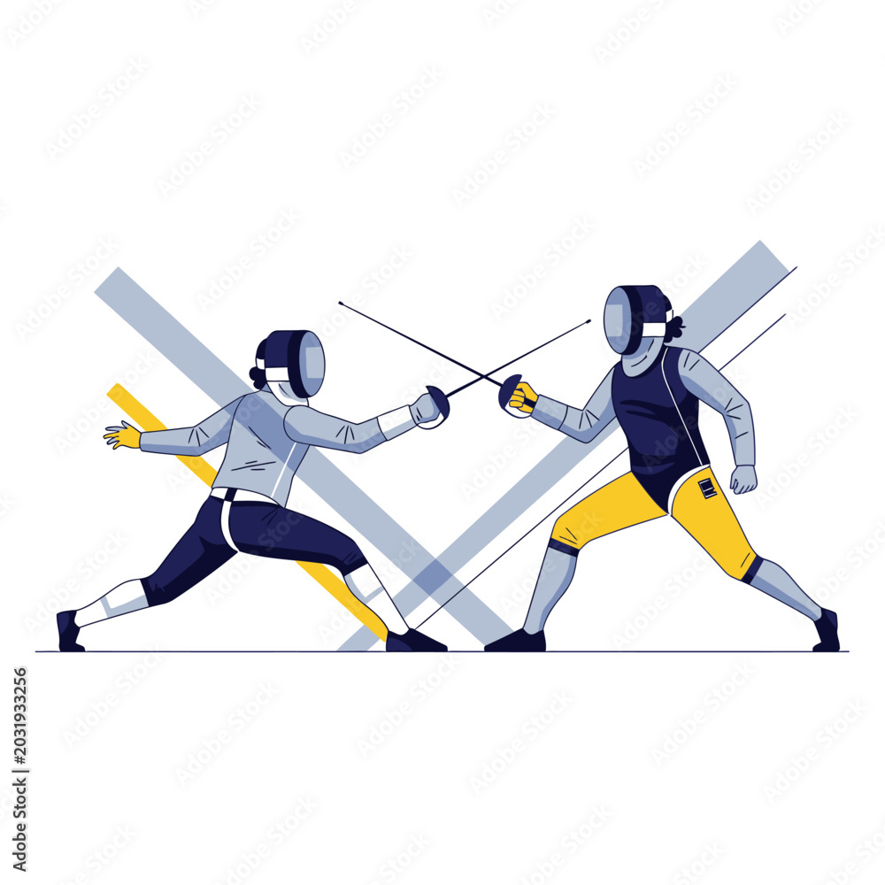 Obraz premium Fencing match illustration: Two athletes in action, vector design