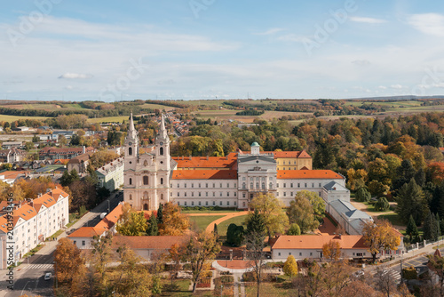 Принти на полотні Aerial view of the historic Cistercian Abbey of Zirc and the monastery buildings surrounded by fall foliage