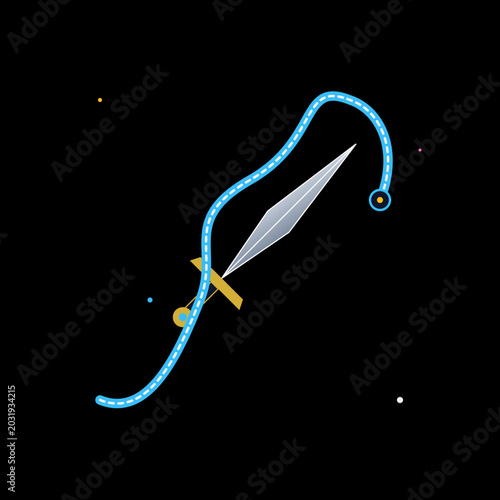 Valokuva Stylized silver dagger entwined by a glowing blue cosmic serpent on a dark starry backdrop