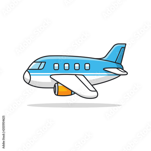 Cartoon Airplane Illustration - Blue and White, Isolated