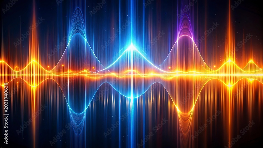 Fototapeta premium New sound wave visualizer in blue and magenta colors representing digital audio data flow and music technology.