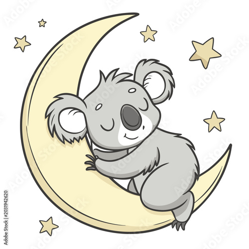 Photography Sleeping koala illustration with crescent moon and stars a whimsical vector desi