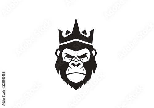Canvas Print Gorilla head mascot wearing a royal crown logo