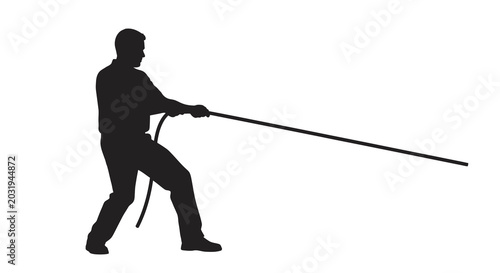 Schilderij op canvas Man Pulling Rope Silhouette Against White Background
