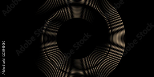 Black abstract background with trendy bright circle lines design. Modern glowing orange circle lines concept for posters, covers, banners, brochures, websites
