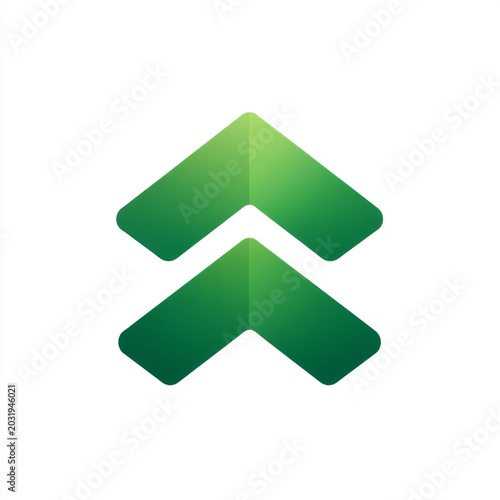 Abstract geometric design featuring two upward-pointing arrows in a gradient green color scheme, symbolizing growth and progress