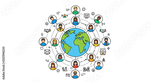Schilderij op canvas Diverse people connect around the globe.