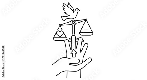 Foto Hand holding scales with heart and dove.