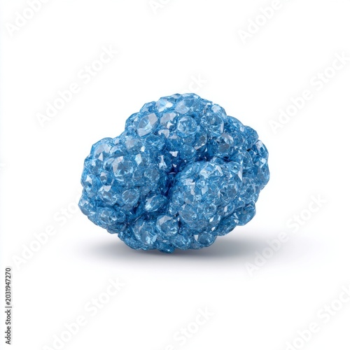 Sparkling Blue Crystal Cluster with Faceted Surface, Unique Geometric Shape, Vibrant Color for Decorative or Artistic Use