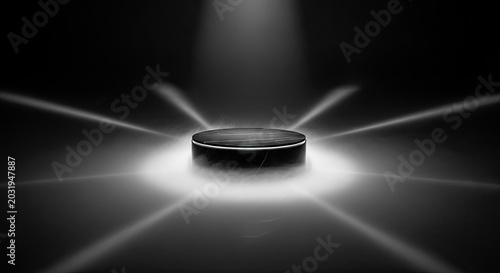 Dramatic illuminated stage platform for product display on dark background