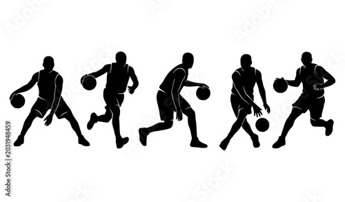 Foto Basketball Athletes Dribbling Silhouette Vector Set Isolated on White Background